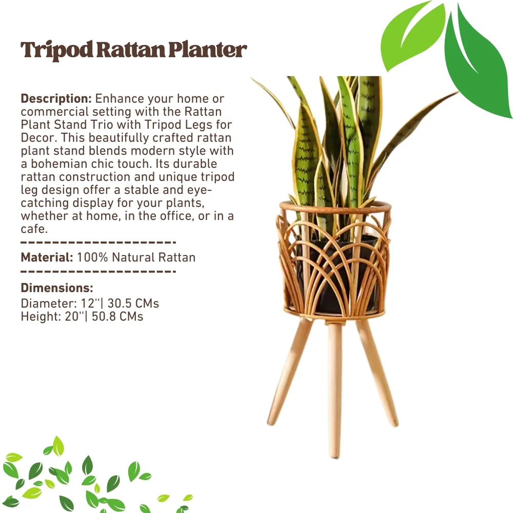 Rattan Plant Stand Trio with Tripod Legs for Decor