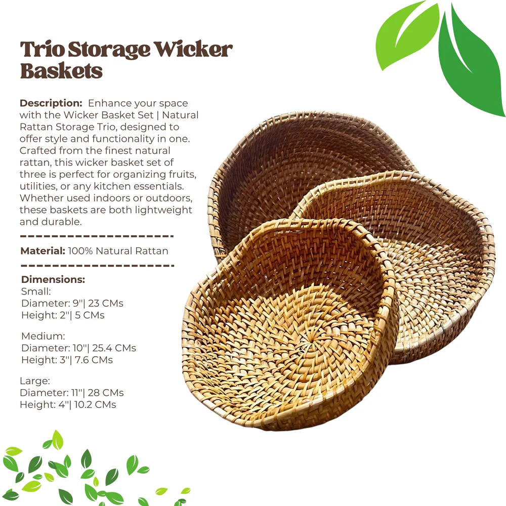 Trio Wicker - Natural Rattan Basket Set (Set of 3)