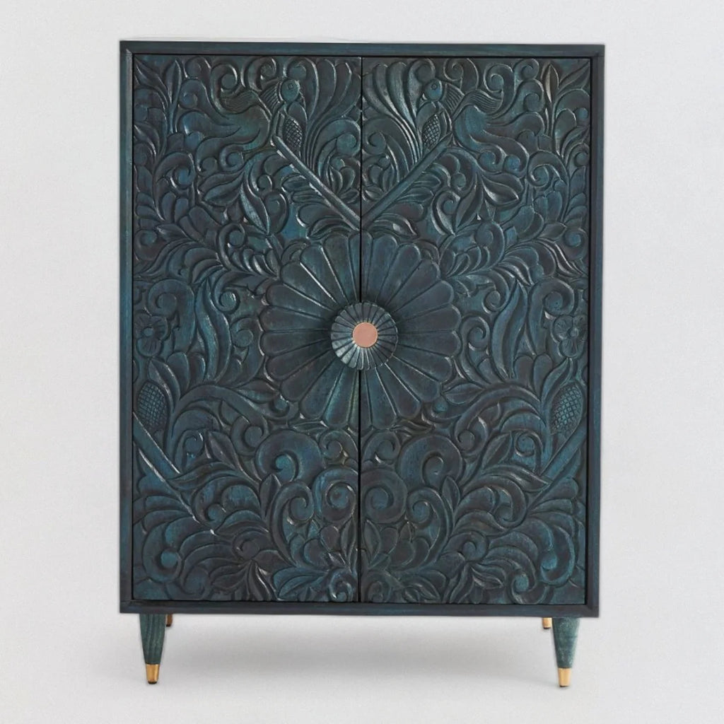 Handcarved Cabinet in Indigo