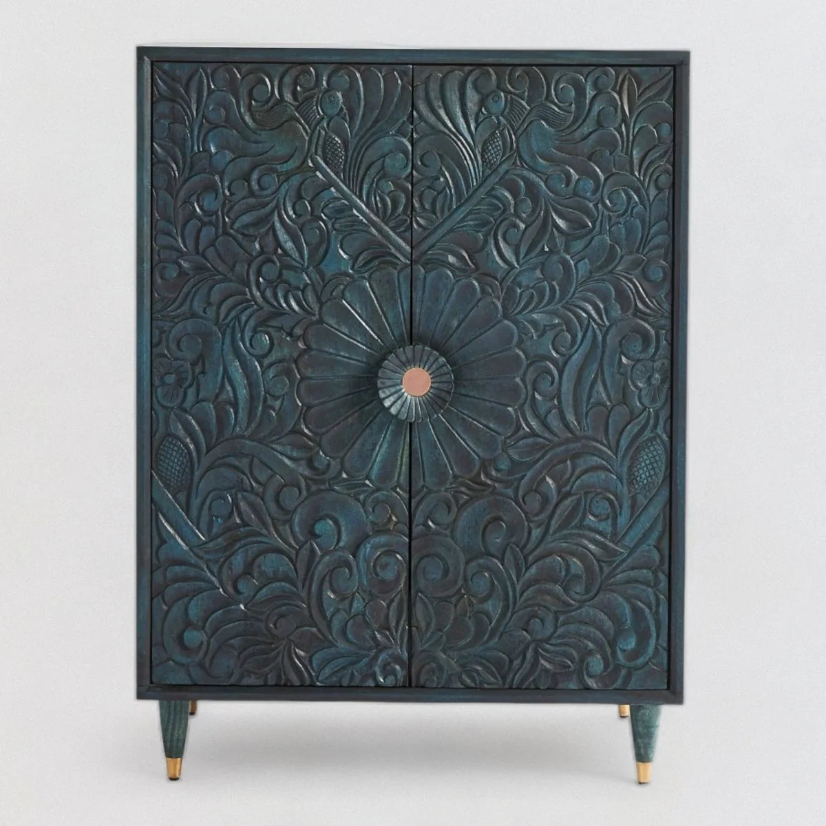 Handcarved Cabinet in Indigo