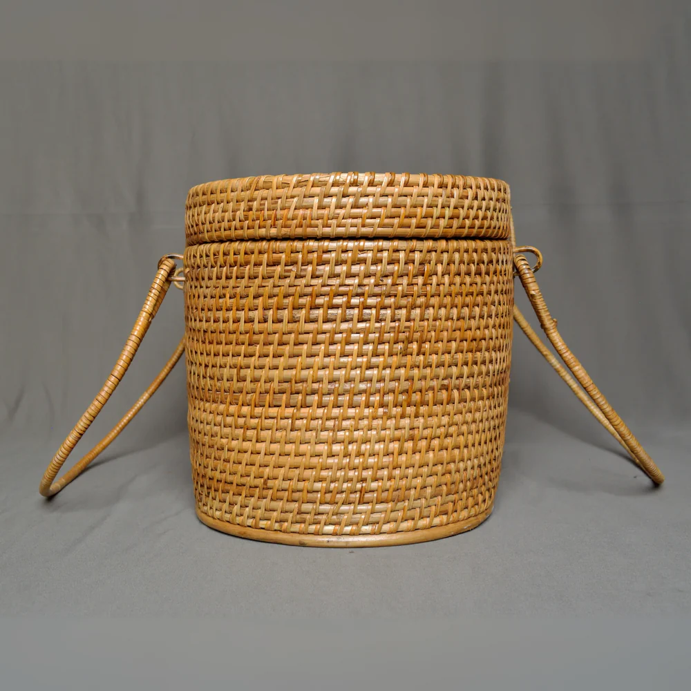 Borough - Lidded Oval Rattan Utility Basket with Dual Handles