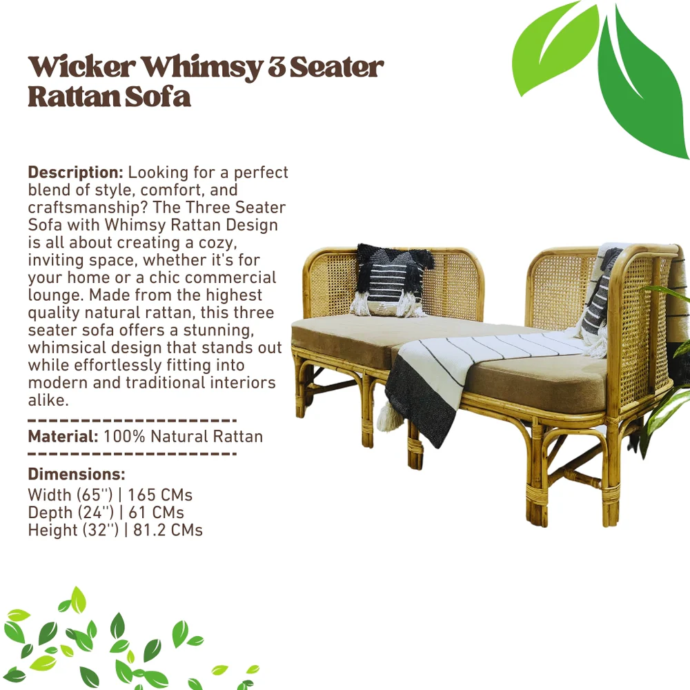 Three Seater Sofa with Whimsy Rattan Design