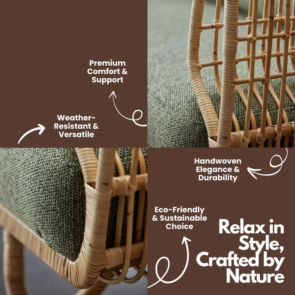 Cane Sofa Set with Curved Rattan Design for Indoor & Outdoor