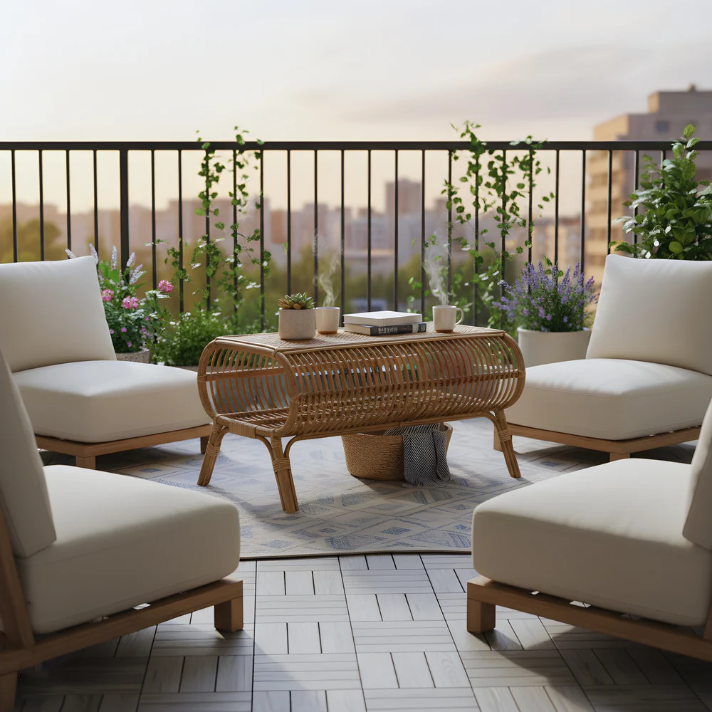 Center Table with Chic Rattan Weaving for Indoor Spaces