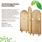 Room Partition Circle Screen Rattan Divider with Folding Panels