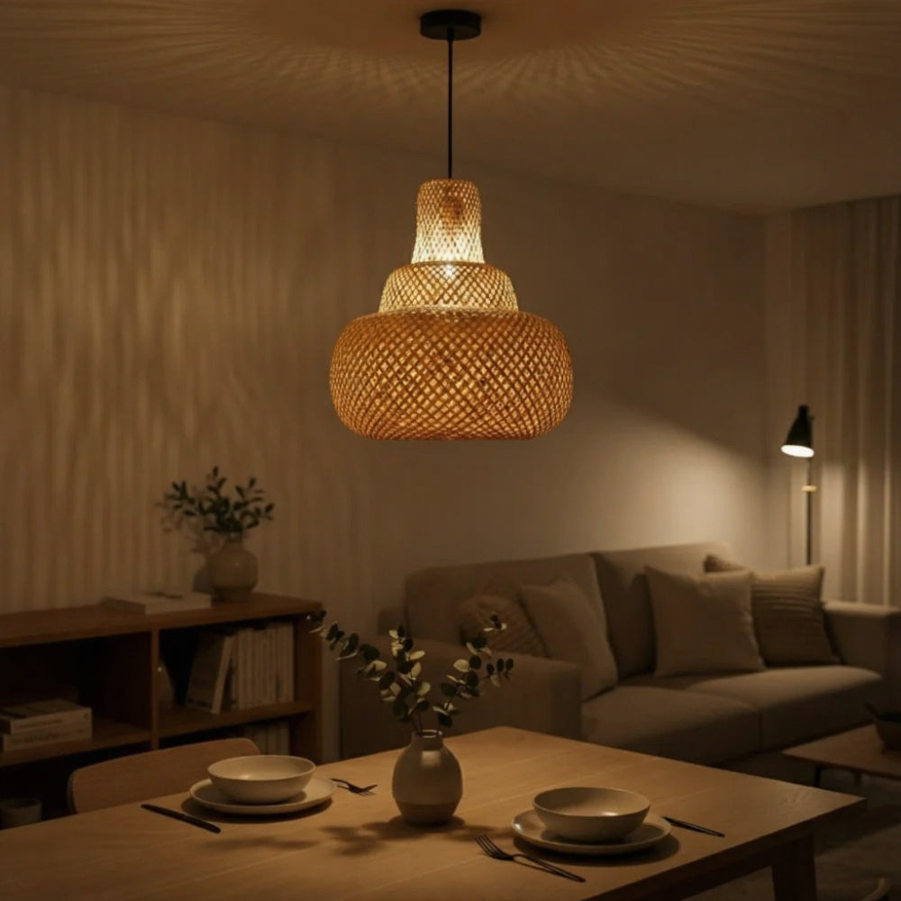 Sereni Glow Bamboo Hanging Lamp – Three-Tier Pagoda Pendant