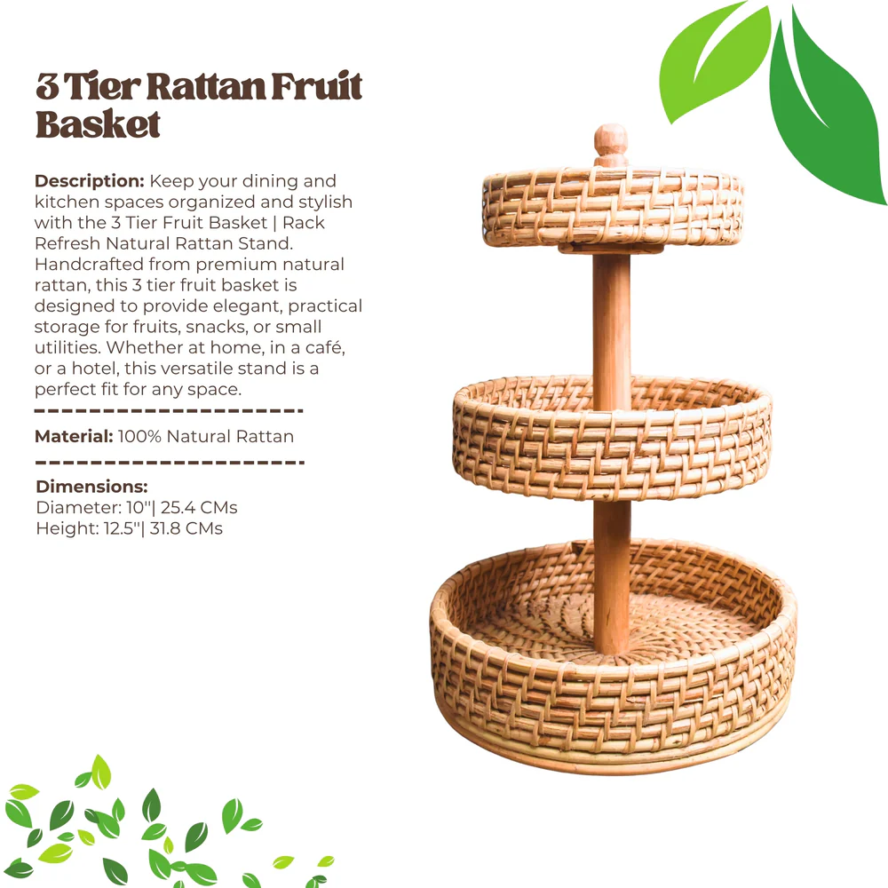 3 Tier Rack Refresh - Handmade Natural Rattan Basket Stand
