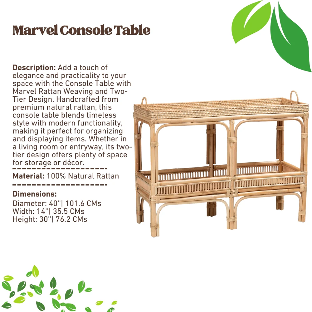 Console Table with Marvel Rattan Weaving and Two-Tier Design