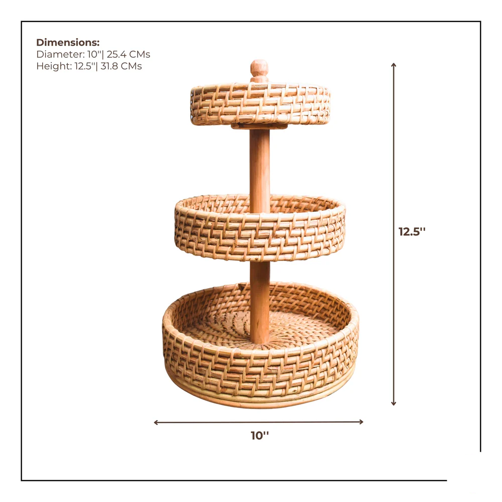 3 Tier Rack Refresh - Handmade Natural Rattan Basket Stand