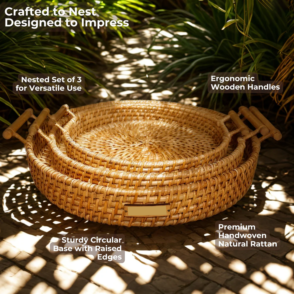 Earth Nest - Eco Nesting Rattan Trays for Modern Indian Homes (Set of 3)