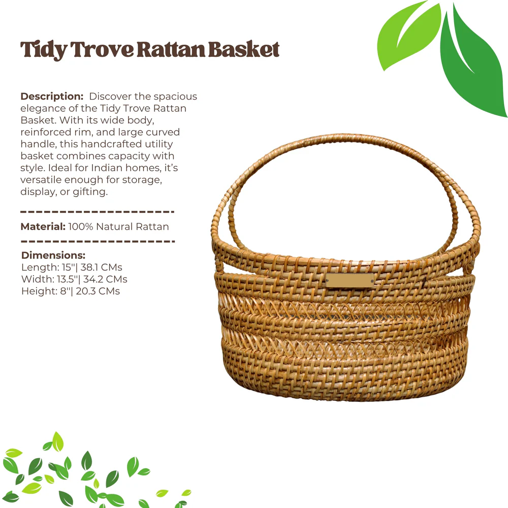 Tidy Trove - Wide Curved Handle Rattan Storage Basket