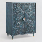 Handcarved Cabinet in Indigo