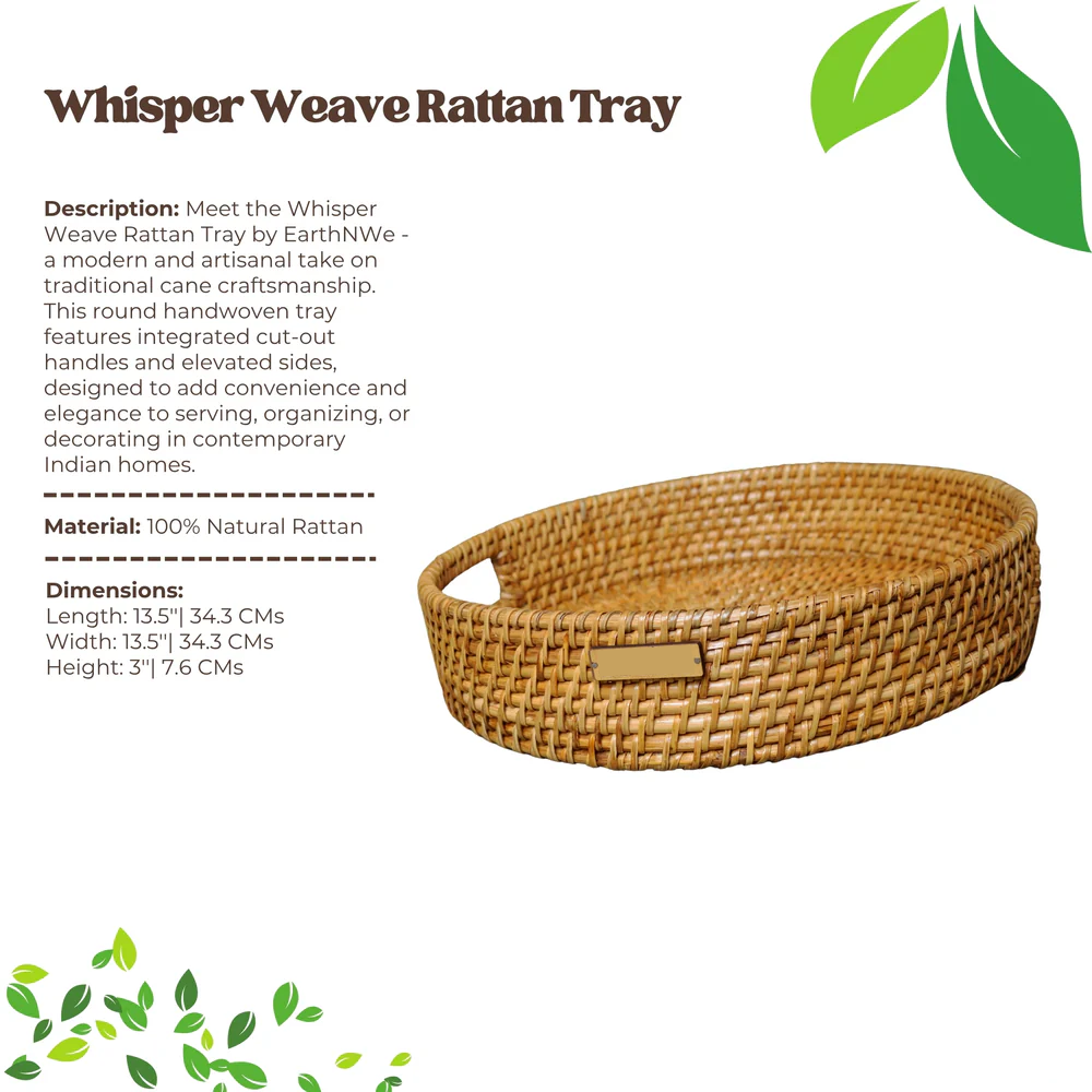 Whisper Weave - Handwoven Round Rattan Tray with Cut-Out Handles