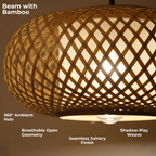 Oval Cage Bamboo Hanging Lamp - Open Lattice Cane