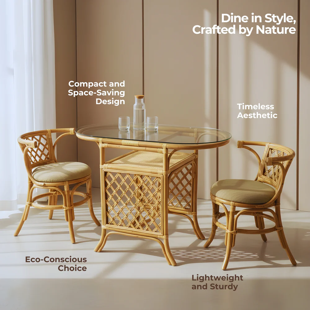 Dining Table Set with Twisted Twine Rattan Table and Chairs (Excluding Glass)
