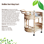 Bar Cart with Rattan Shelves and Rolling Wheels