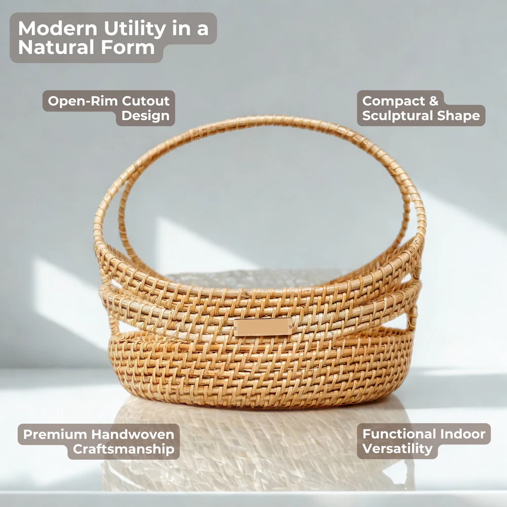 Stock Keeper - Sculptural Oval Rattan Basket with Arch Handle