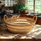 Drift Stash - Oval Rattan Basket with Dual Loop Handles