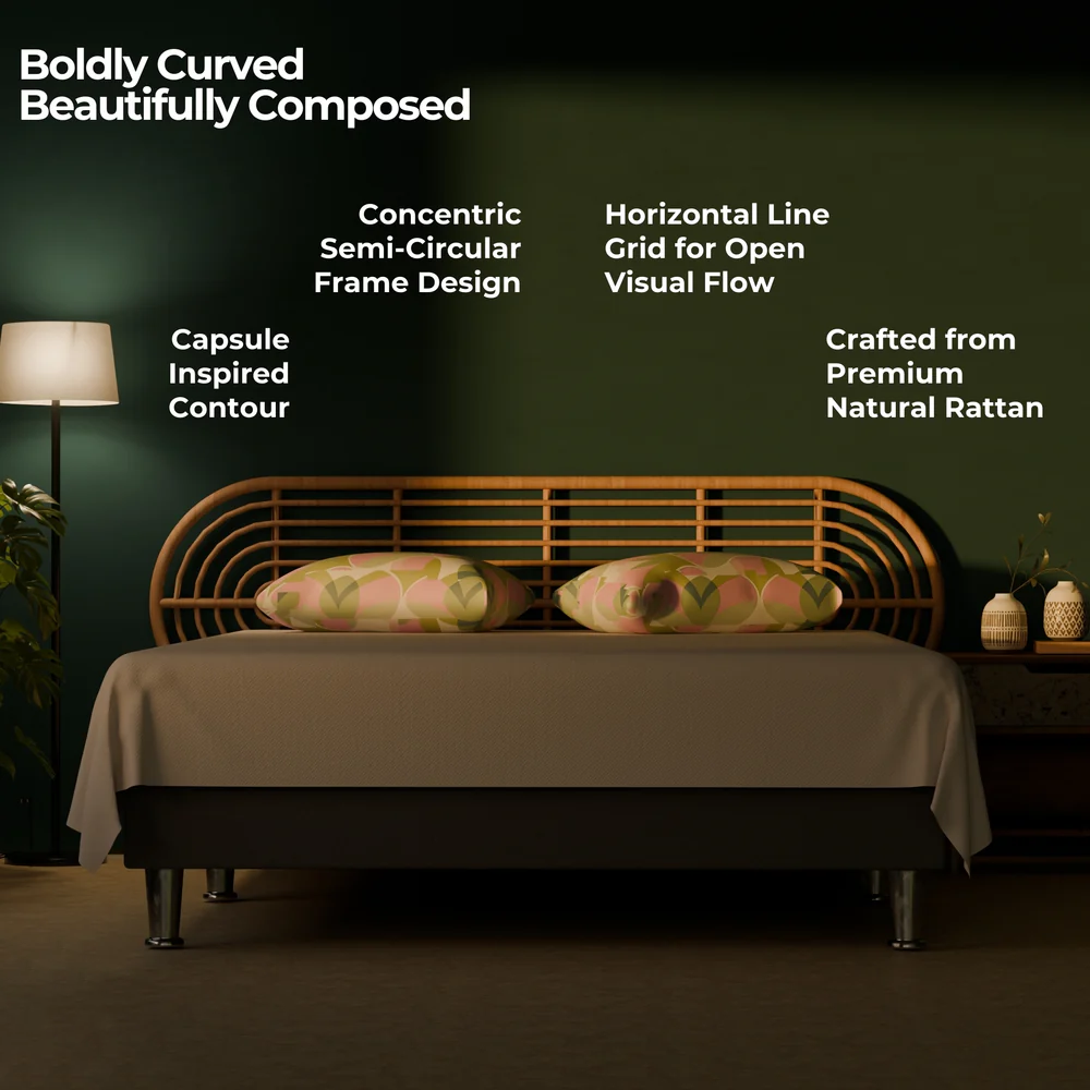 MoonLit Rattan Headboard - Arched Sunburst Cane