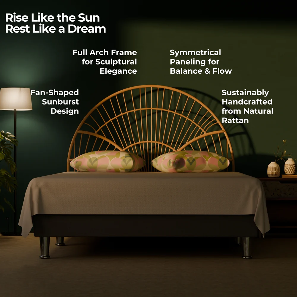 CasaWave Rattan Headboard - Sunburst Cane Design