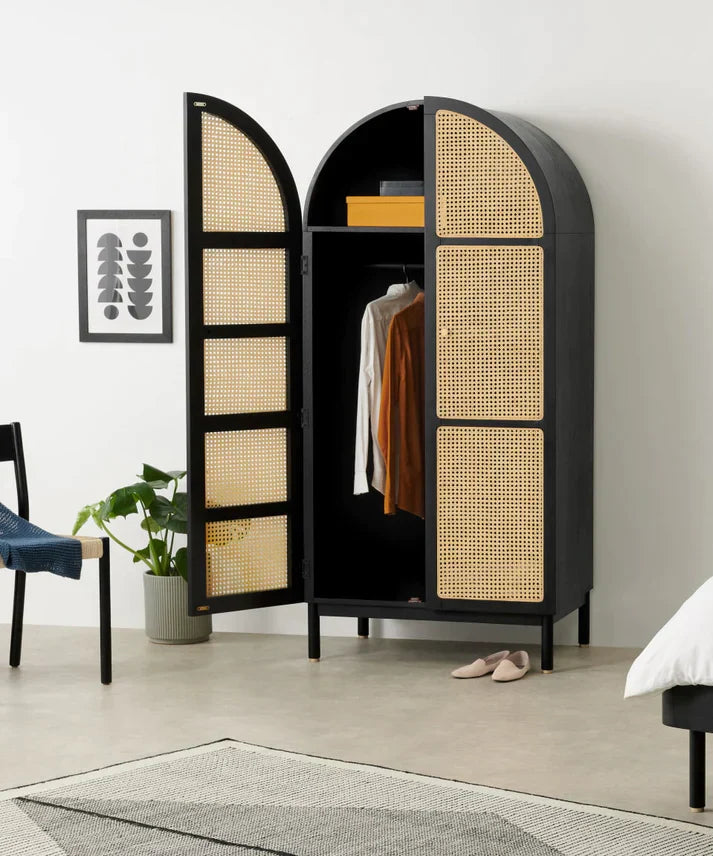 Victorian Rattan Wardrobe In Black