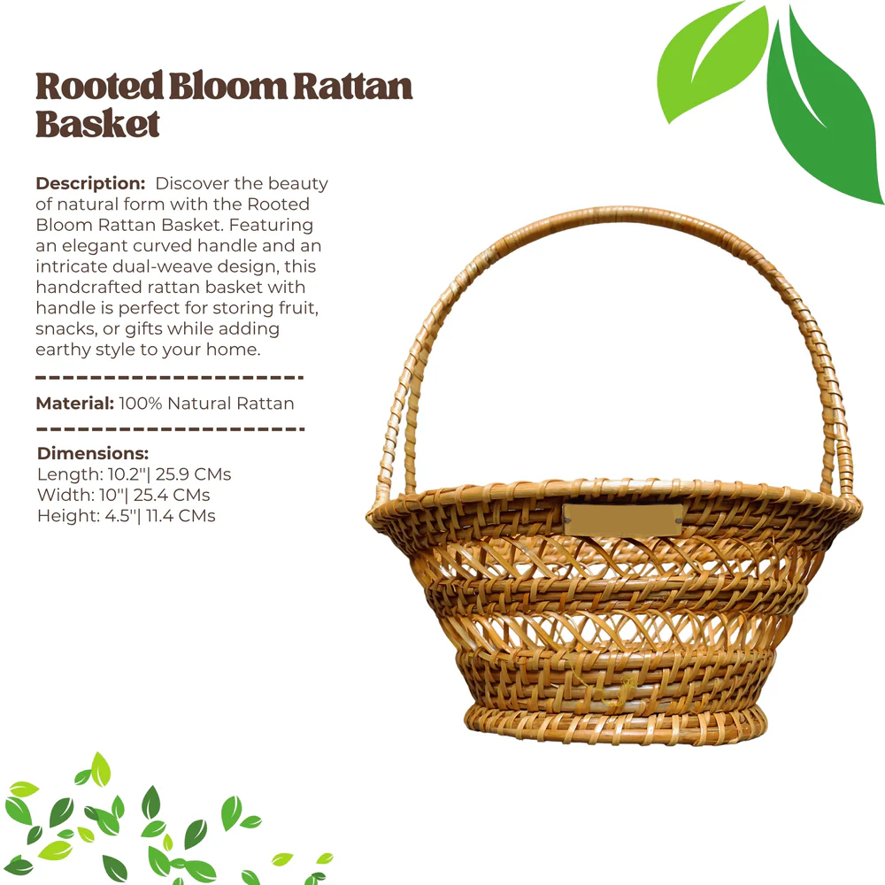 Rooted Bloom - Curved Handle Rattan Basket