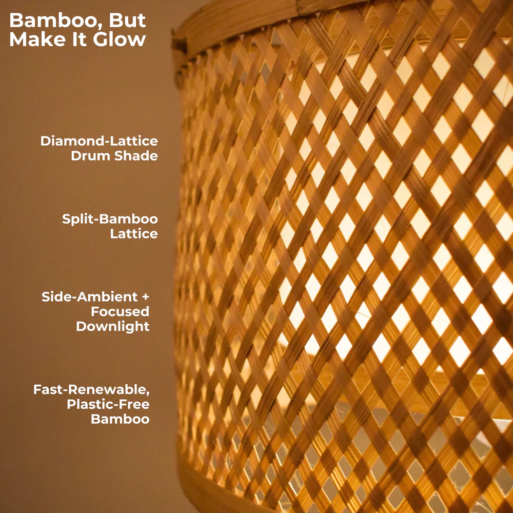 Minimal Nest Bamboo Hanging Lamp - Diamond Lattice Drum