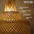 Sereni Glow Bamboo Hanging Lamp – Three-Tier Pagoda Pendant