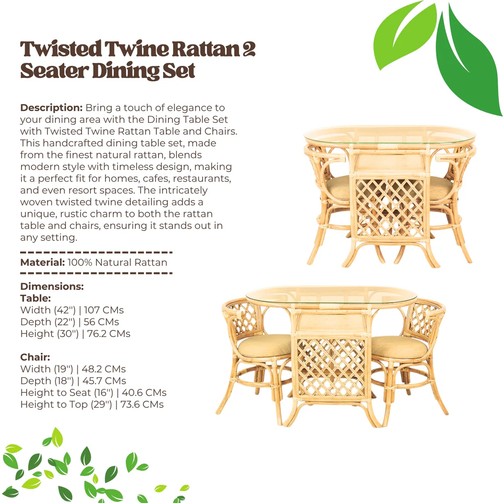 Dining Table Set with Twisted Twine Rattan Table and Chairs (Excluding Glass)