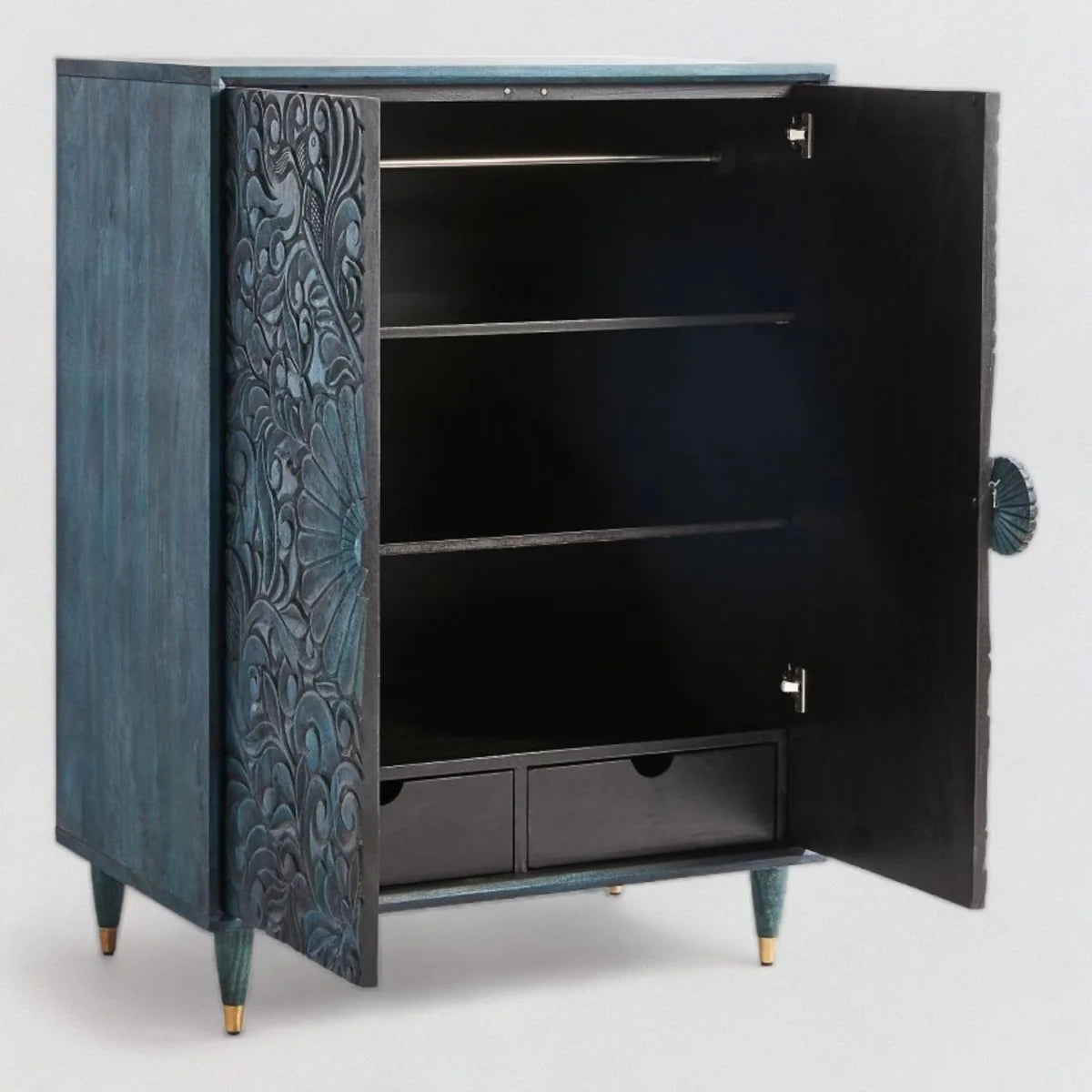 Handcarved Cabinet in Indigo
