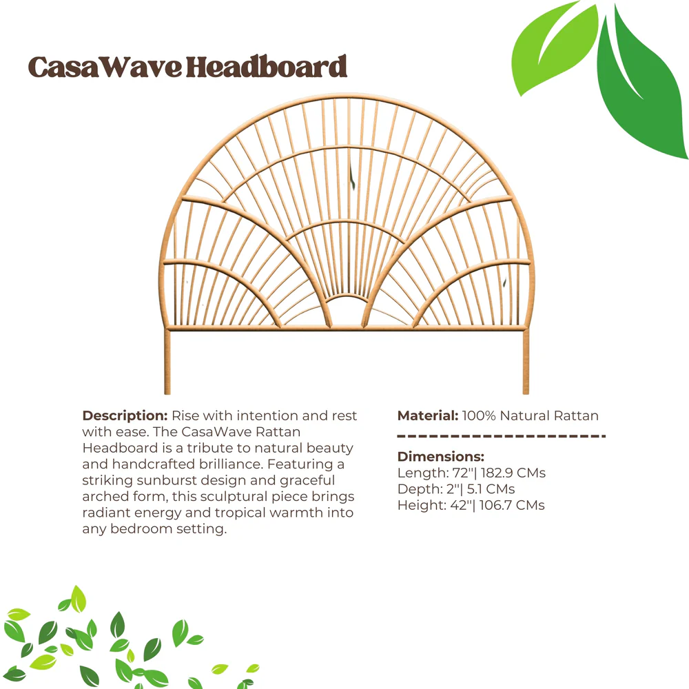 CasaWave Rattan Headboard - Sunburst Cane Design