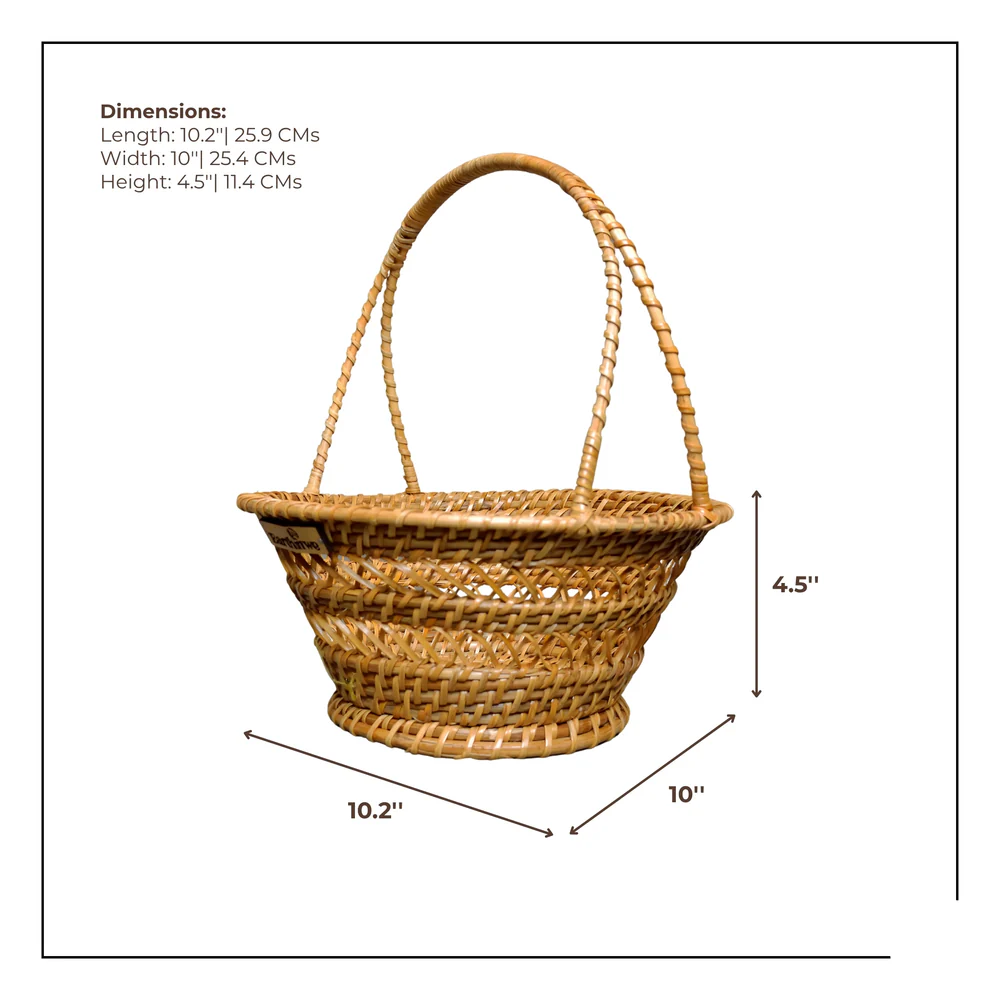 Rooted Bloom - Curved Handle Rattan Basket