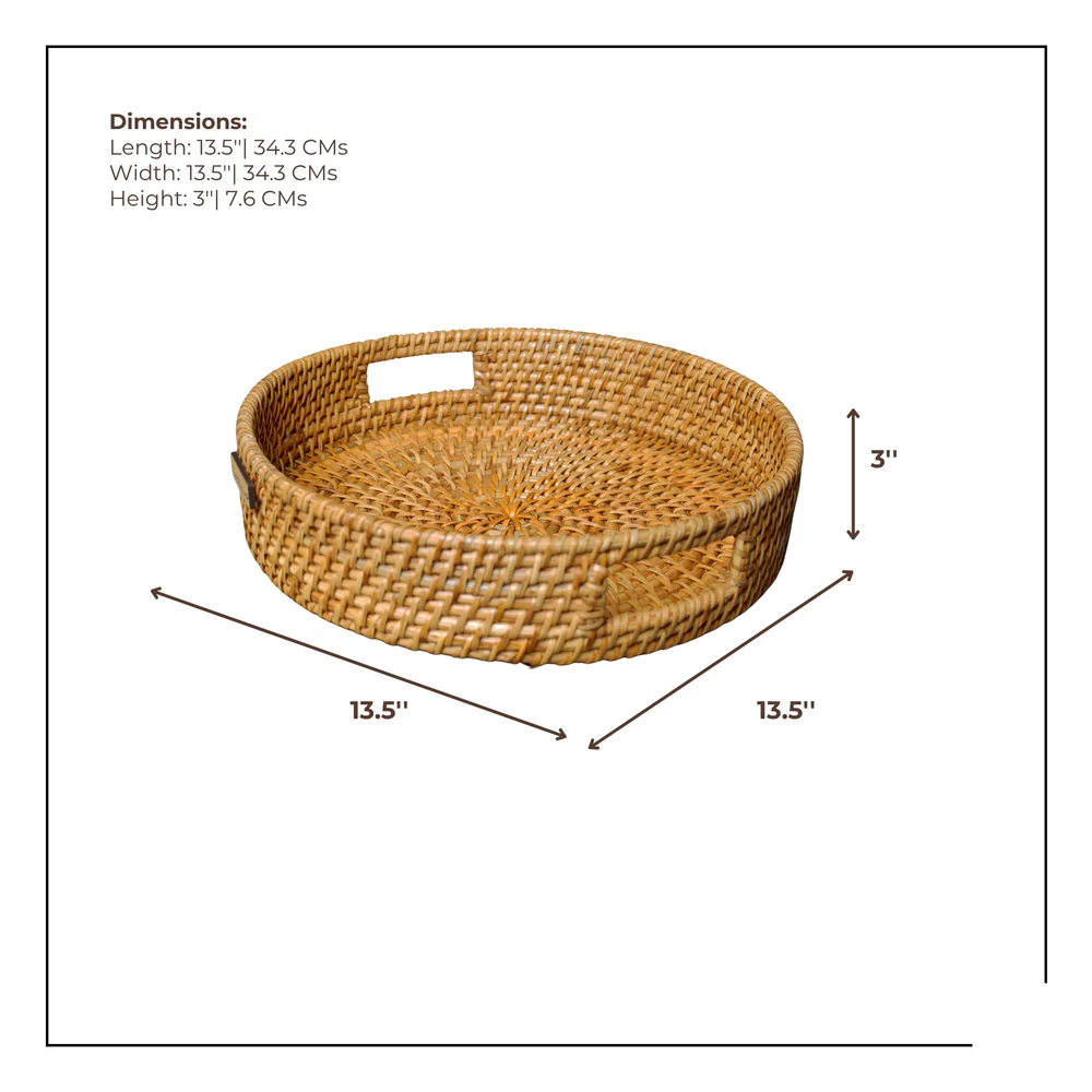 Whisper Weave - Handwoven Round Rattan Tray with Cut-Out Handles