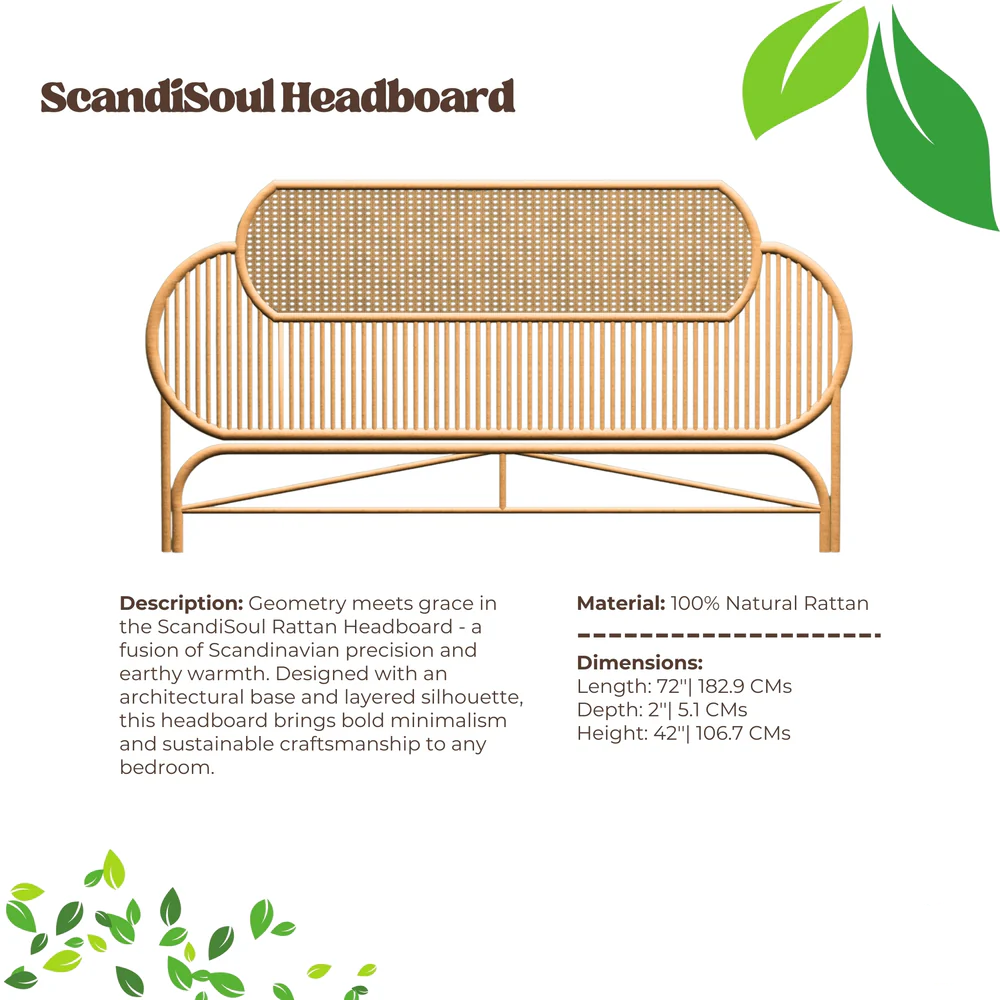 ScandiSoul Rattan Headboard - Geometric Cane Inlay