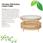 Coffee Table with Circular Chic Design and Natural Rattan (Without Glass)