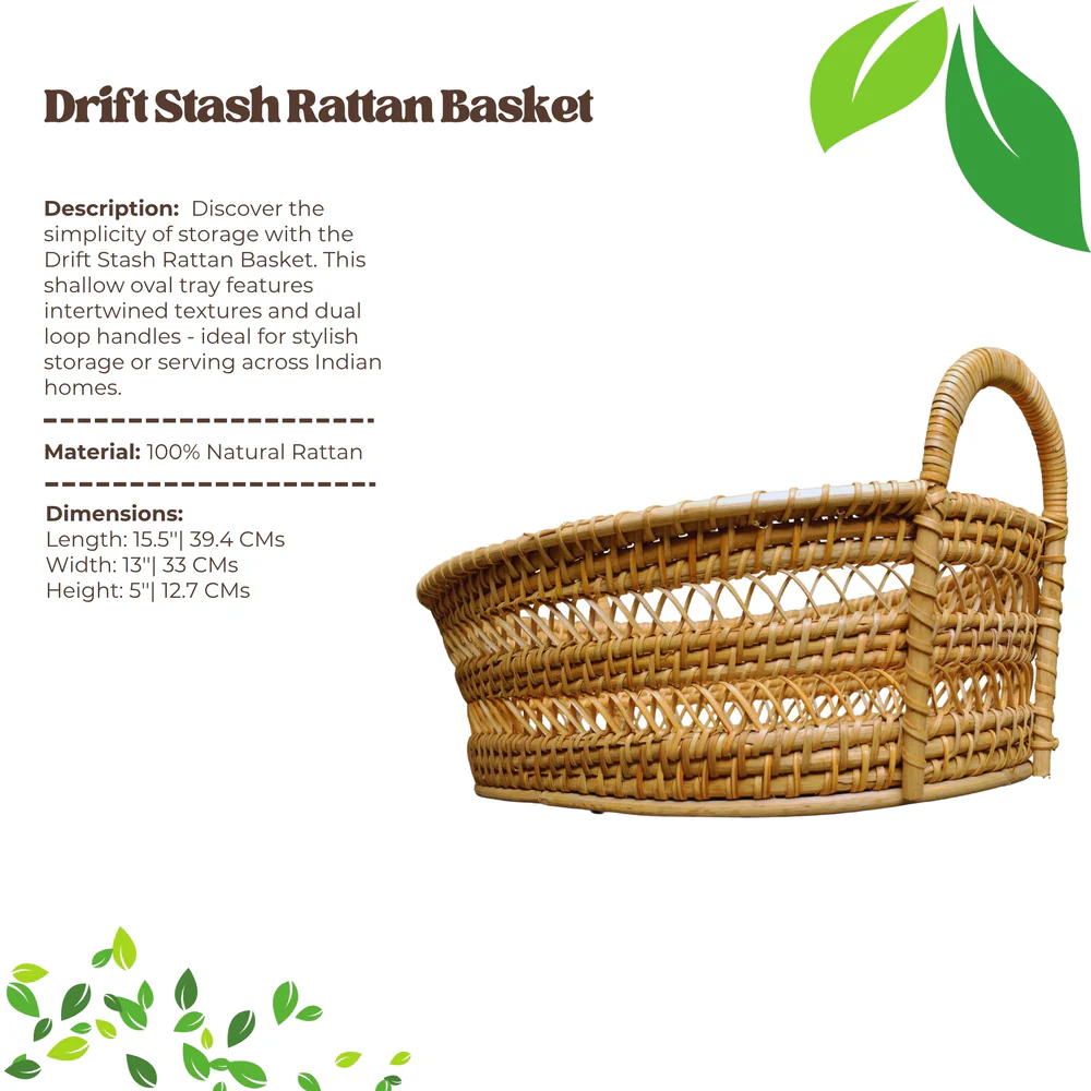 Drift Stash - Oval Rattan Basket with Dual Loop Handles