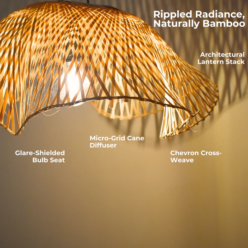 Radiance Bamboo Hanging Lamp - Wave-Edge Chevron Cane