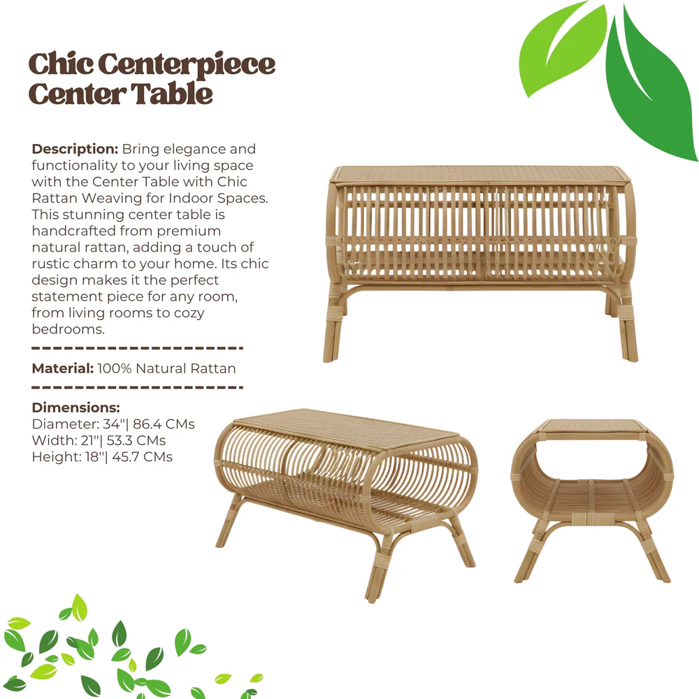 Center Table with Chic Rattan Weaving for Indoor Spaces