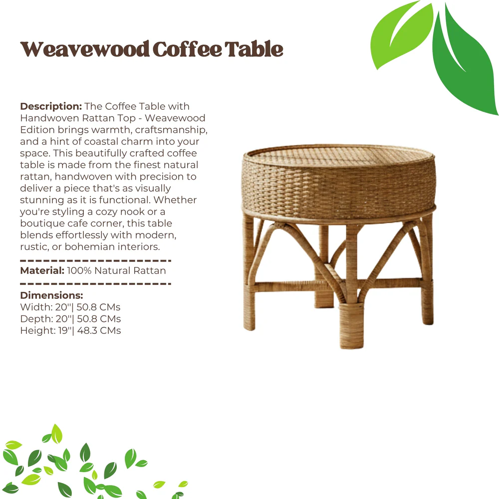 Coffee Table with Handwoven Rattan Top - Weavewood Edition