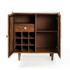 Industrial Charm Mango Wood Bar Cabinet with Iron Base
