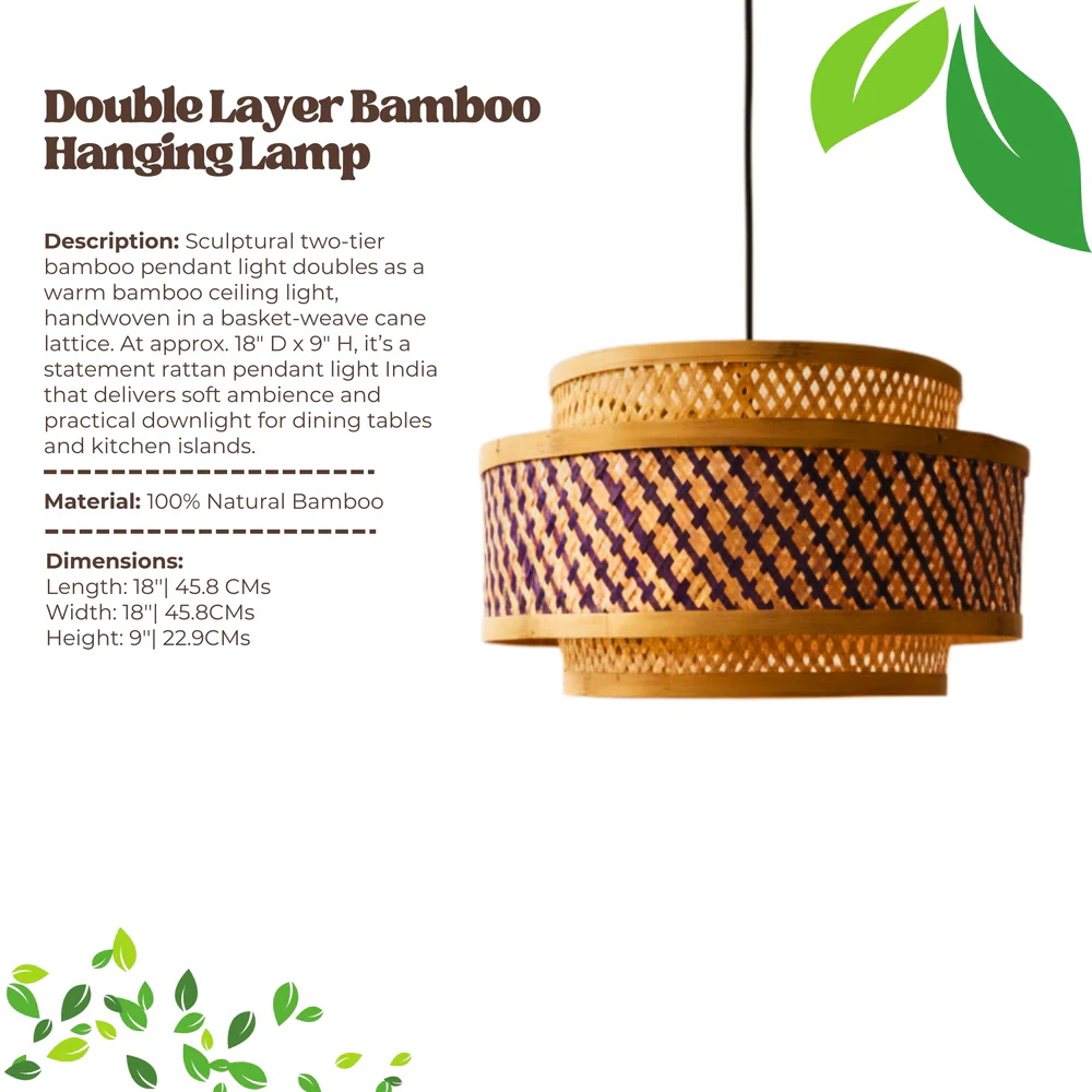 Double Layer Bamboo Hanging Lamp - Tiered Drum Pendant