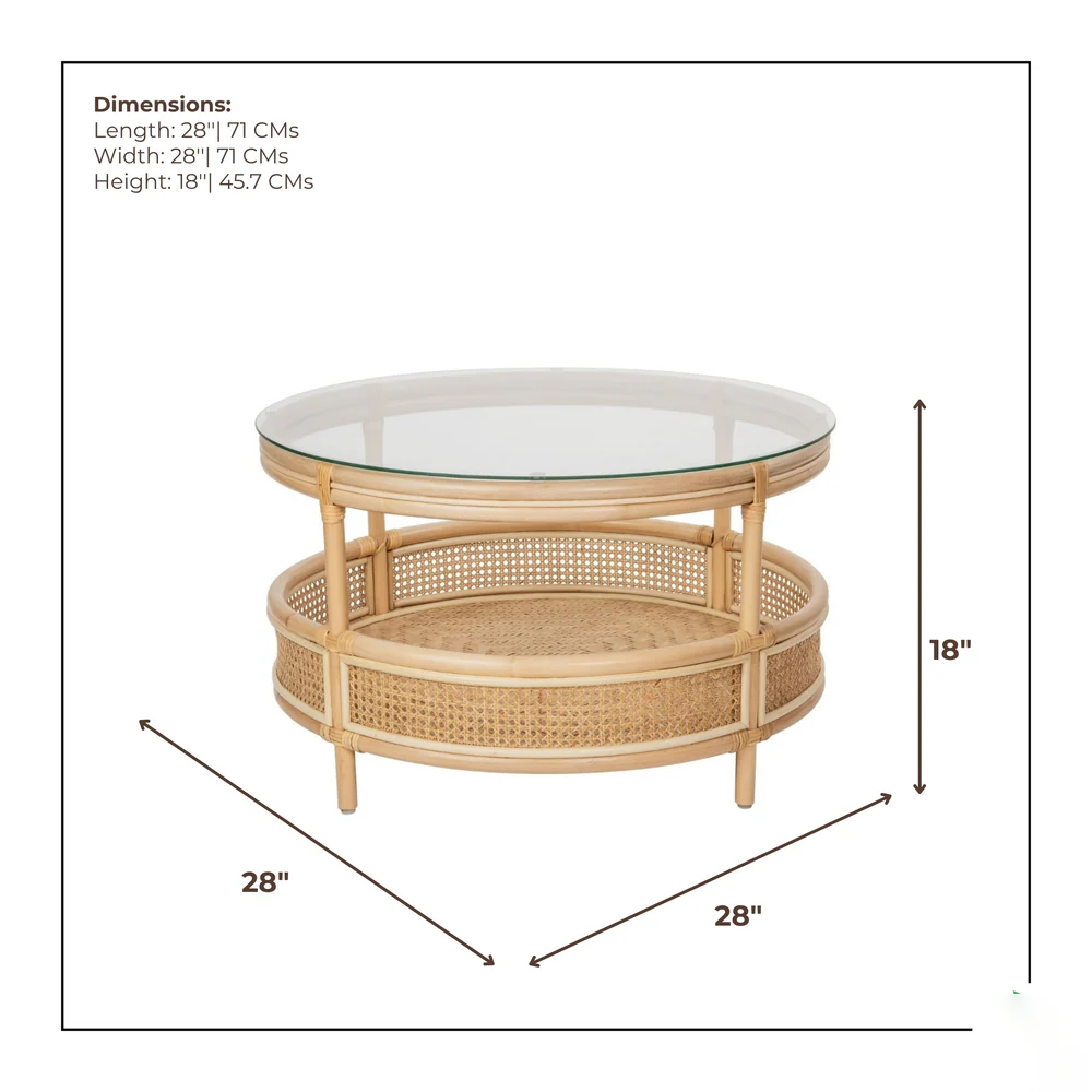 Coffee Table with Circular Chic Design and Natural Rattan (Without Glass)