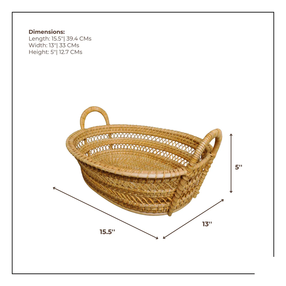 Drift Stash - Oval Rattan Basket with Dual Loop Handles