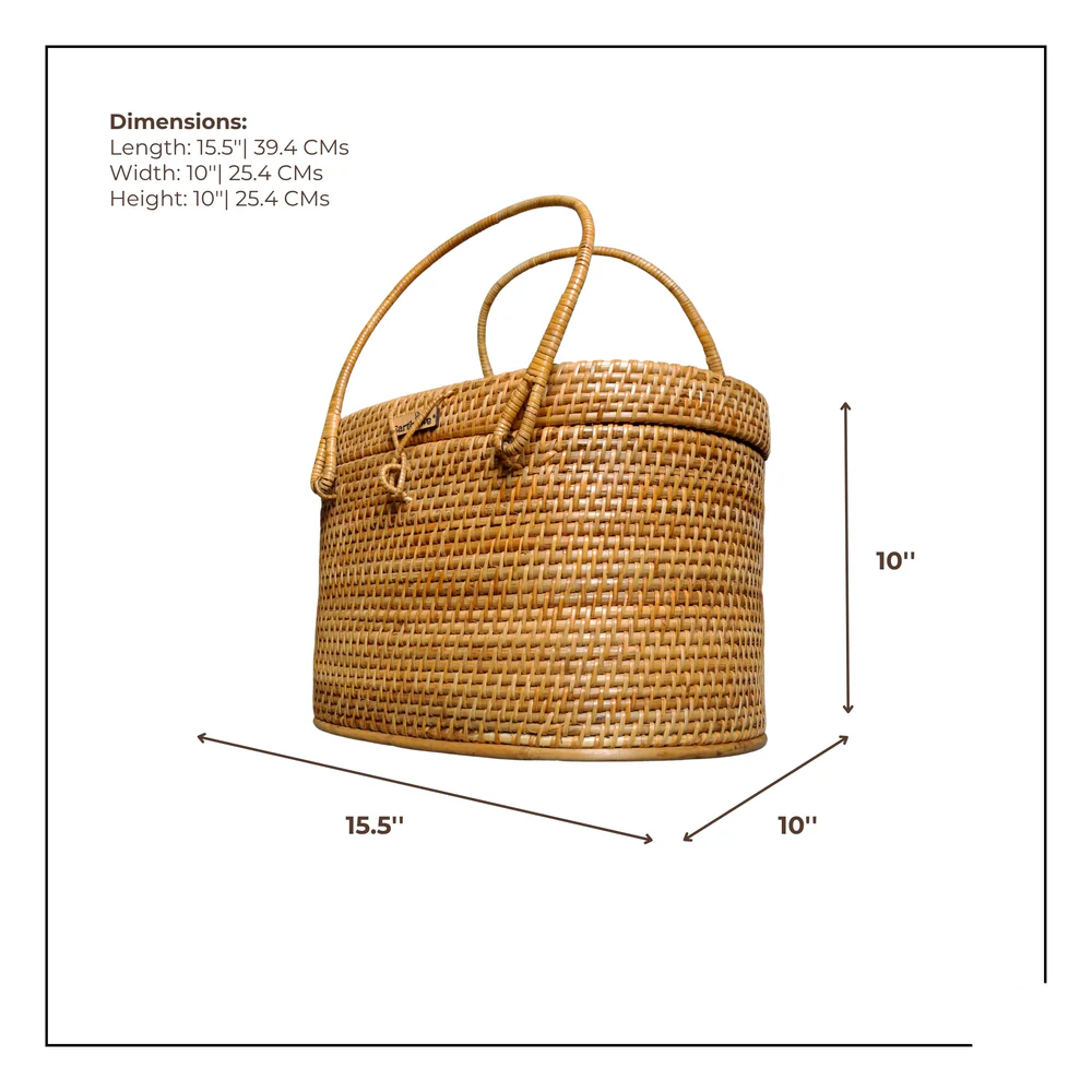 Borough - Lidded Oval Rattan Utility Basket with Dual Handles