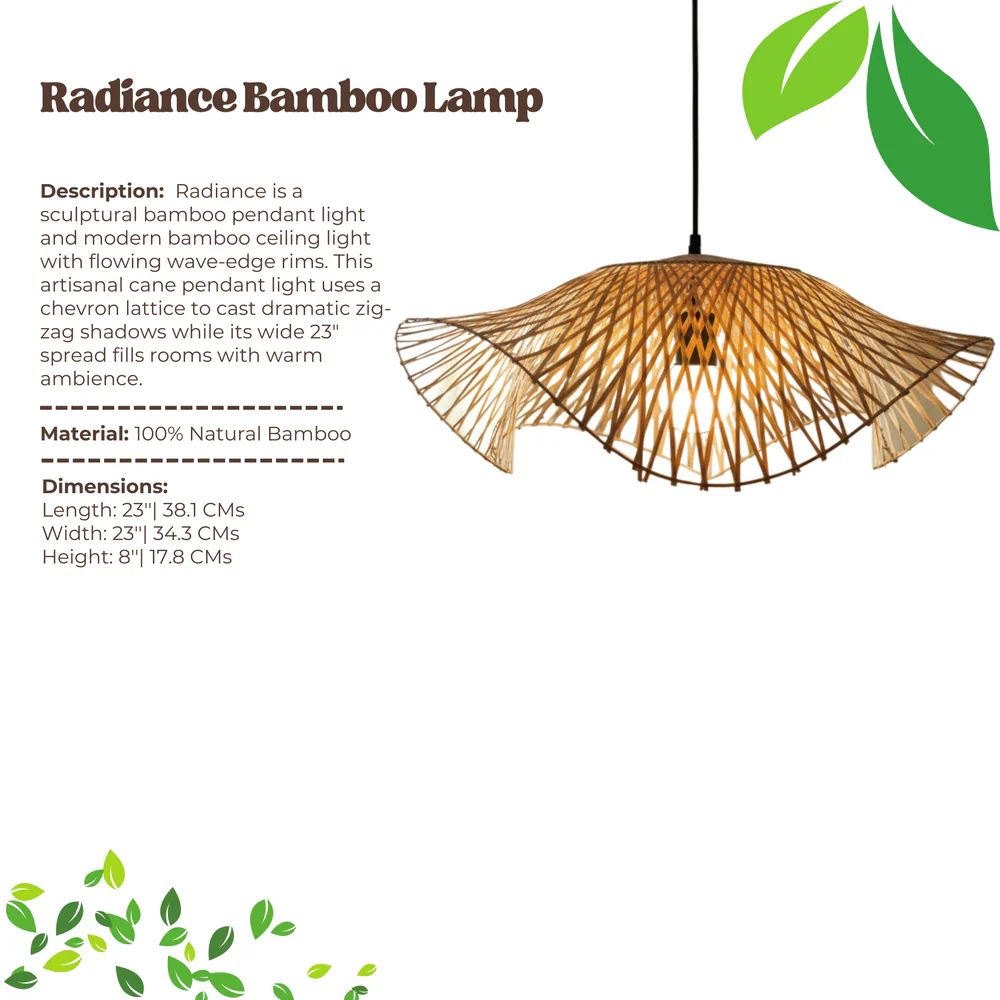 Radiance Bamboo Hanging Lamp - Wave-Edge Chevron Cane