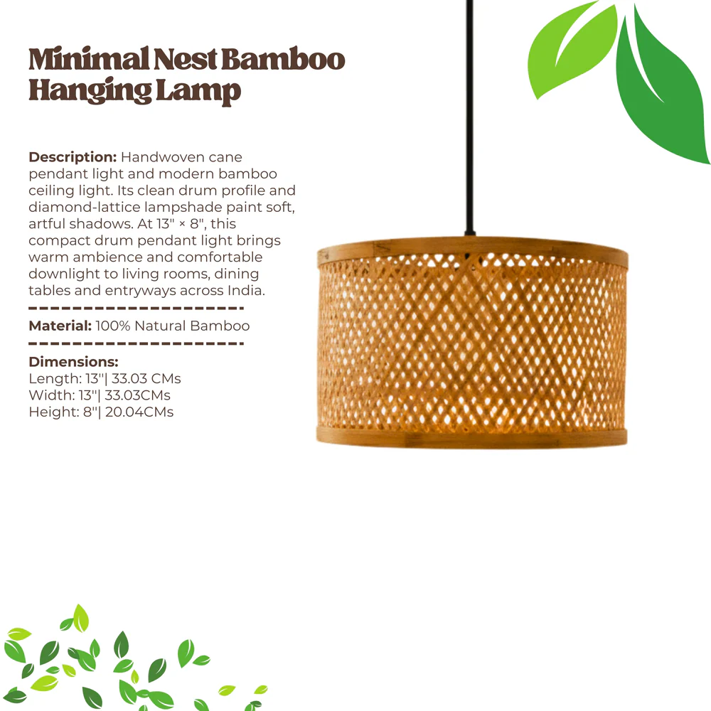 Minimal Nest Bamboo Hanging Lamp - Diamond Lattice Drum