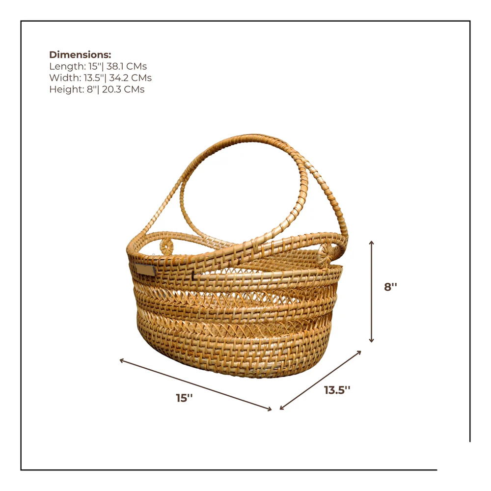 Tidy Trove - Wide Curved Handle Rattan Storage Basket
