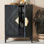 Handcarved Cabinet In Black & Brass Handles