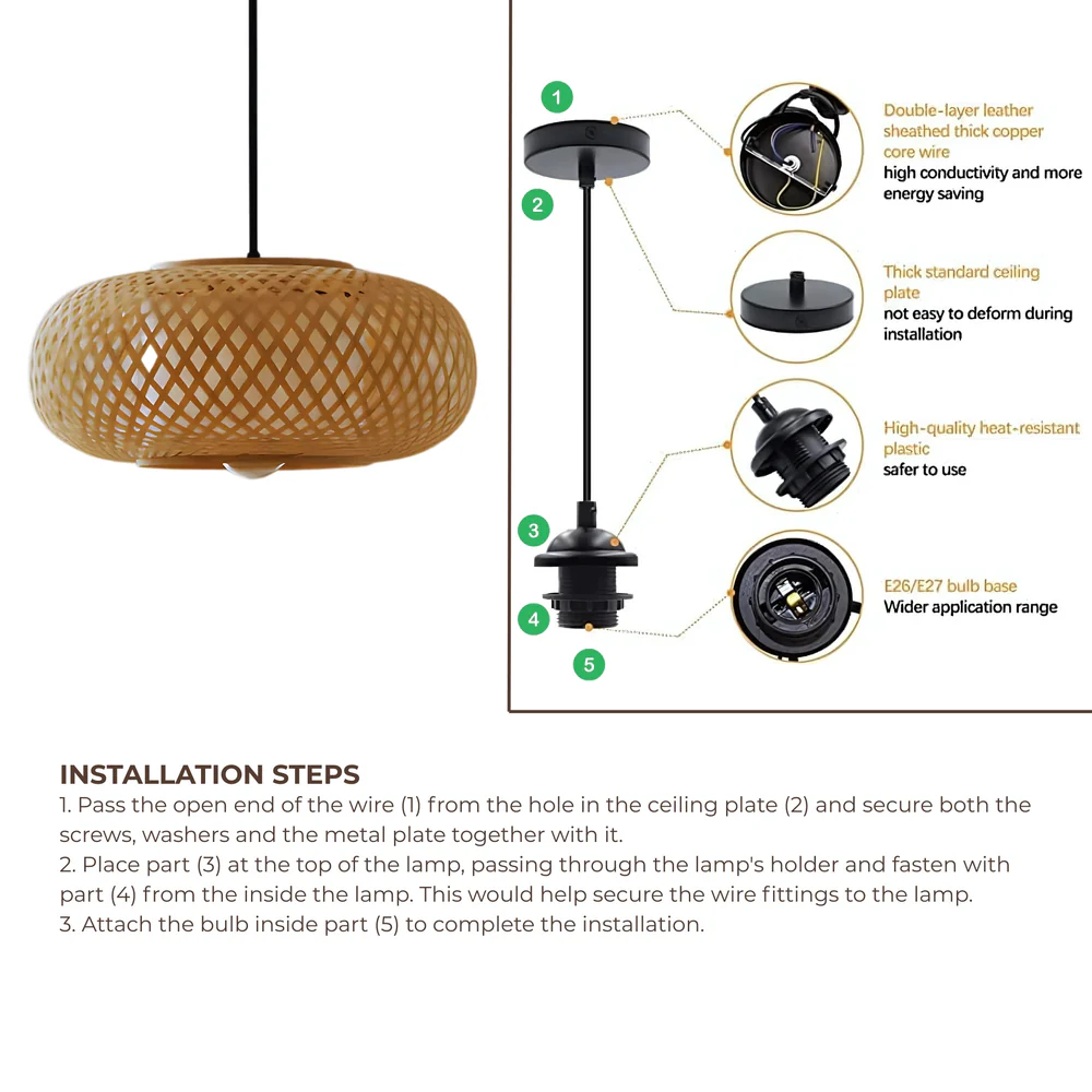 Oval Cage Bamboo Hanging Lamp - Open Lattice Cane