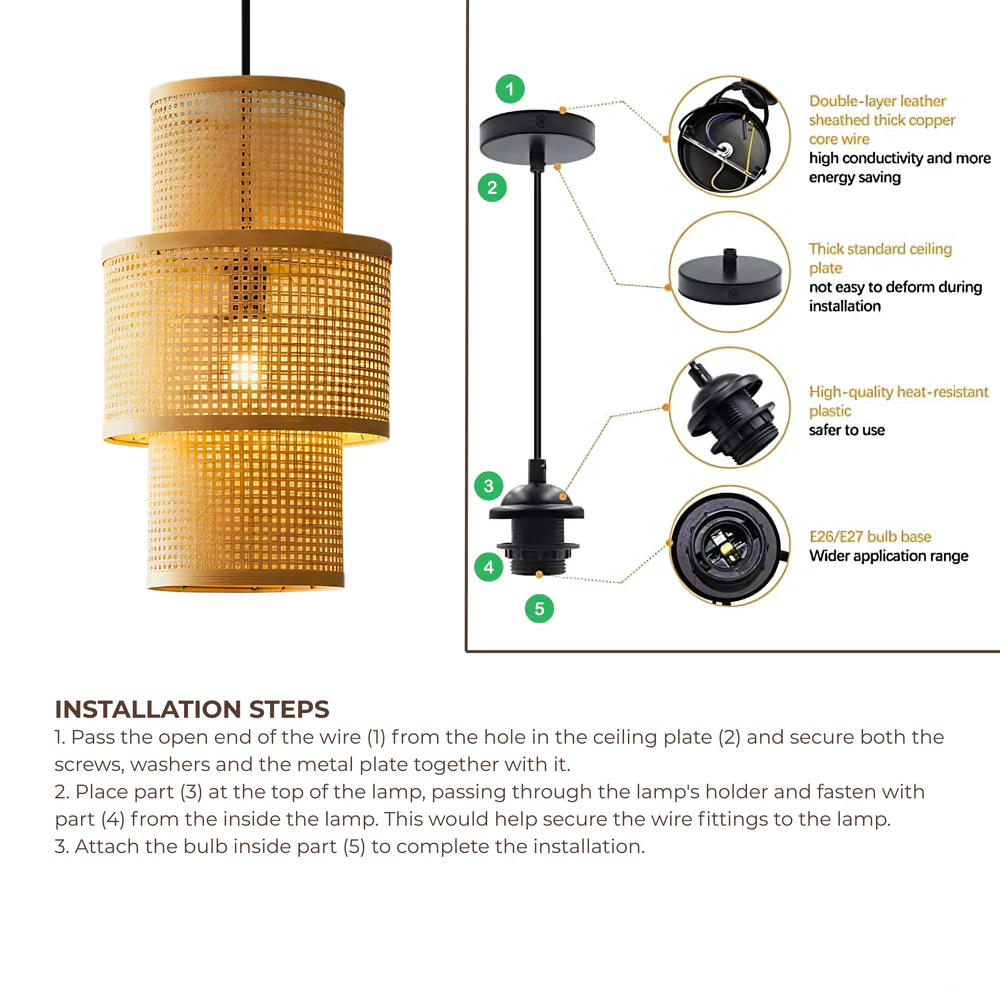 Artisan Aura Bamboo Hanging Lamp - Stacked Lantern Cane Drum